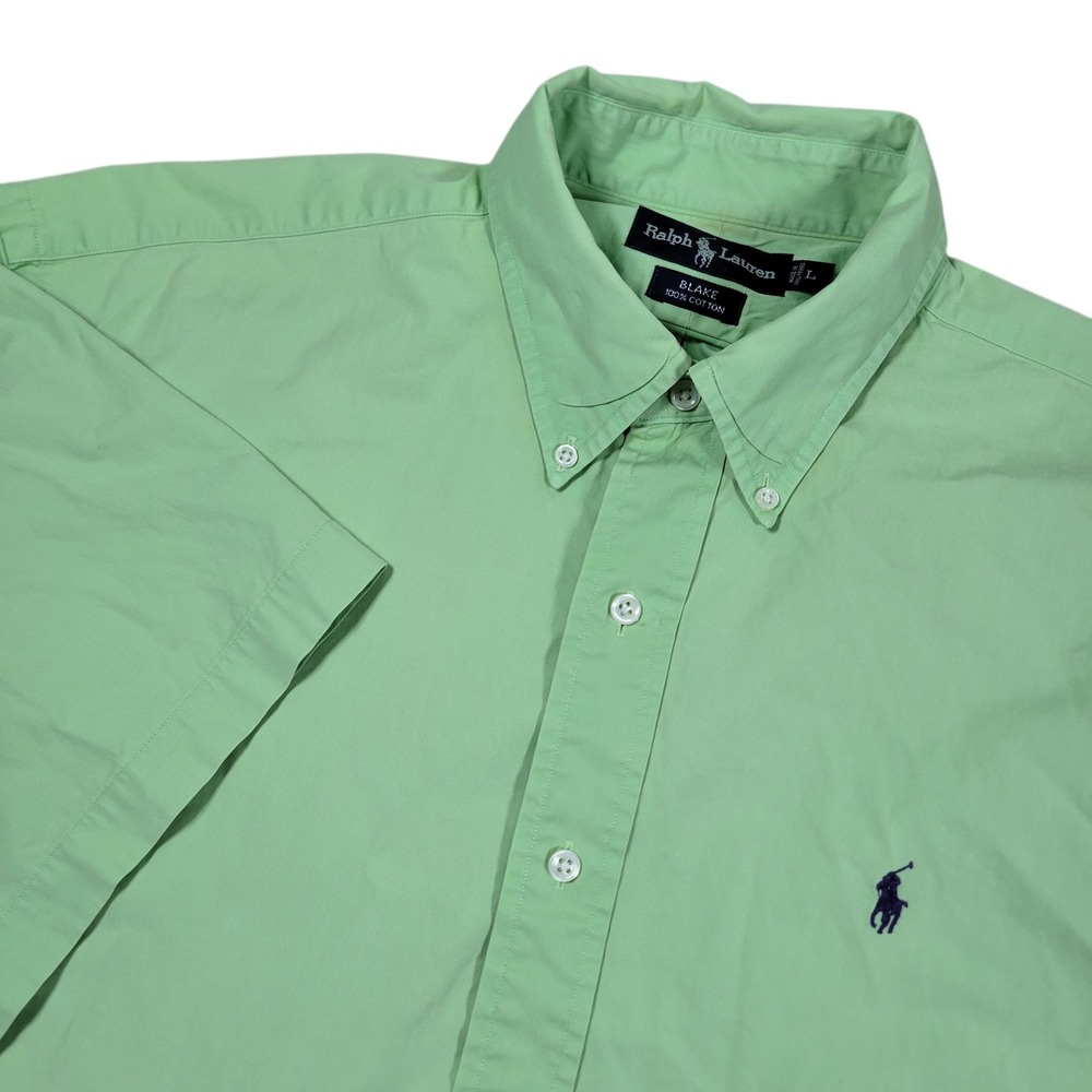 Ralph Lauren Button Down Shirt Mens L‎ Green Blake Short Sleeve Cotton Preppy